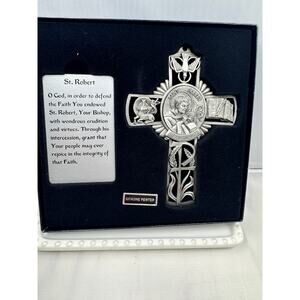 St.‎ Robert Patron Saint Pewter Wall Cross NIB, sacrament gift